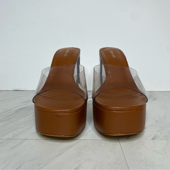 New! Larroude Dolly Lucite Clear Vinyl Brown Platform Sandal 9 - Picture 2 of 14